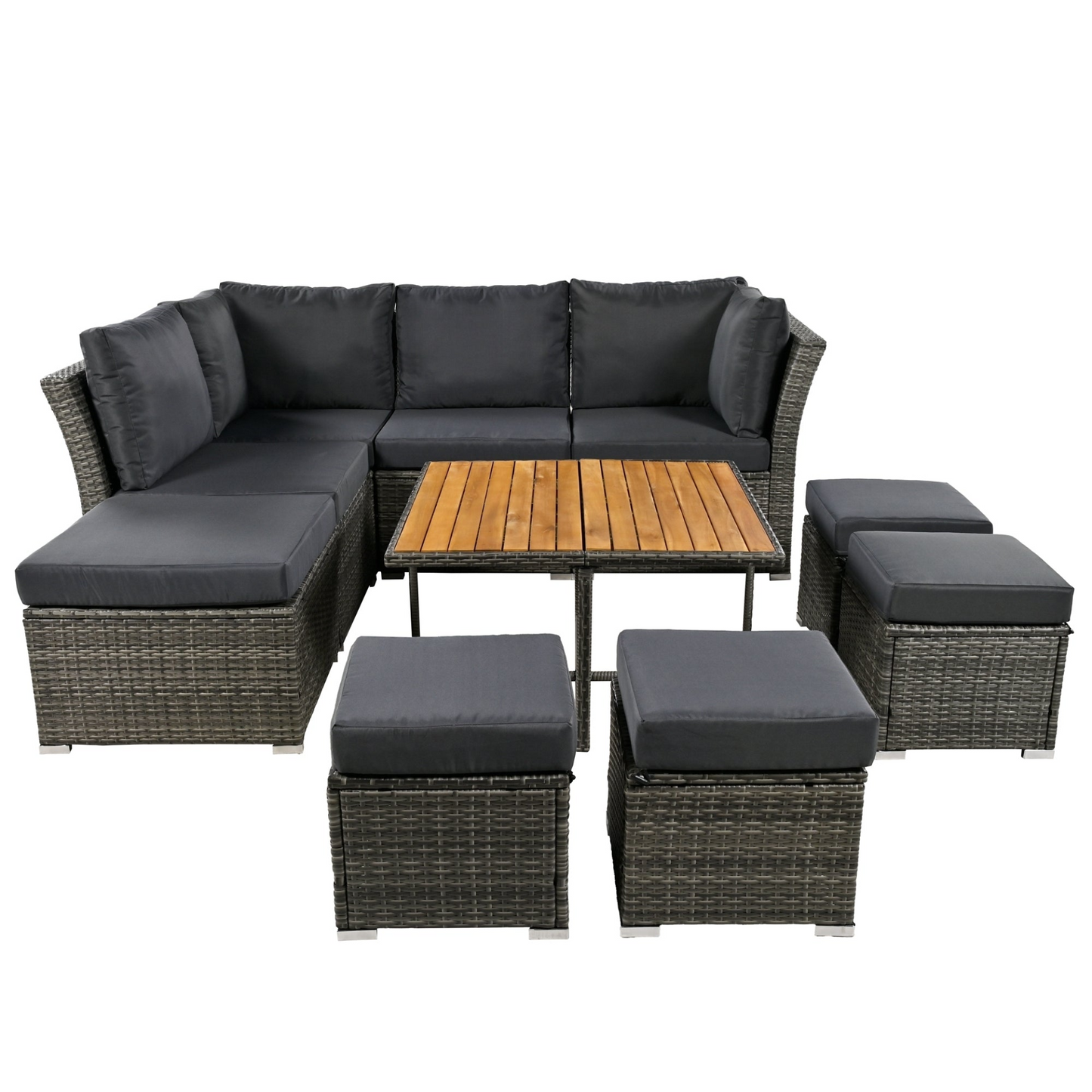 Patio Furniture Set, 10 Piece Outdoor Conversation Set, CoffeeTable with Ottomans, Solid wood coffee table