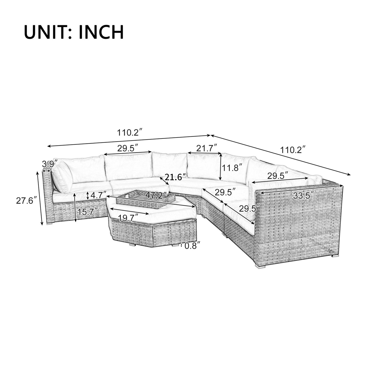 Patio Furniture Set, 6 Piece Outdoor Conversation Set All Weather Wicker Sectional Sofa with Ottoman and Cushions and Small Trays