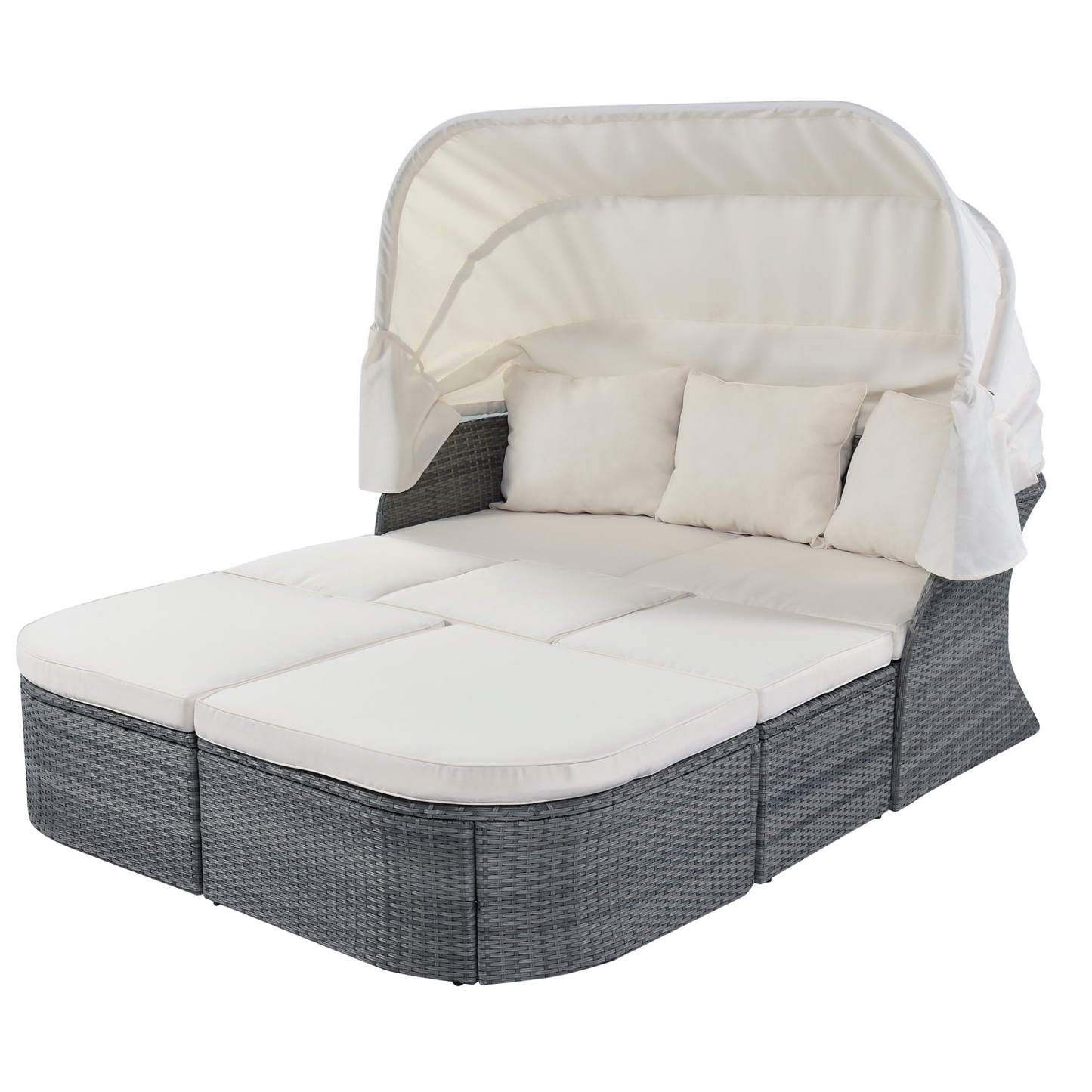 Outdoor Patio Furniture Set Daybed Sunbed with Retractable Canopy Conversation Set Wicker Furniture