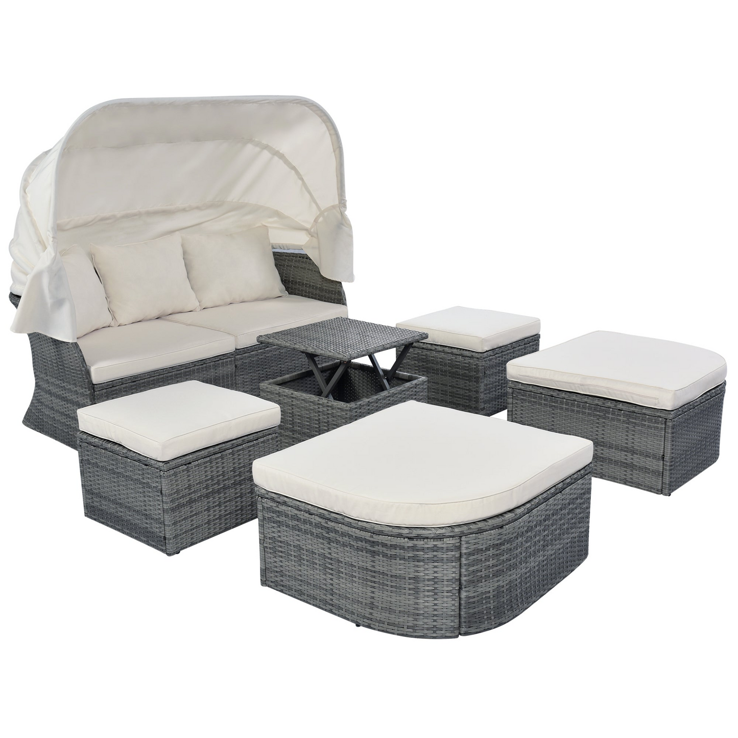 Outdoor Patio Furniture Set Daybed Sunbed with Retractable Canopy Conversation Set Wicker Furniture