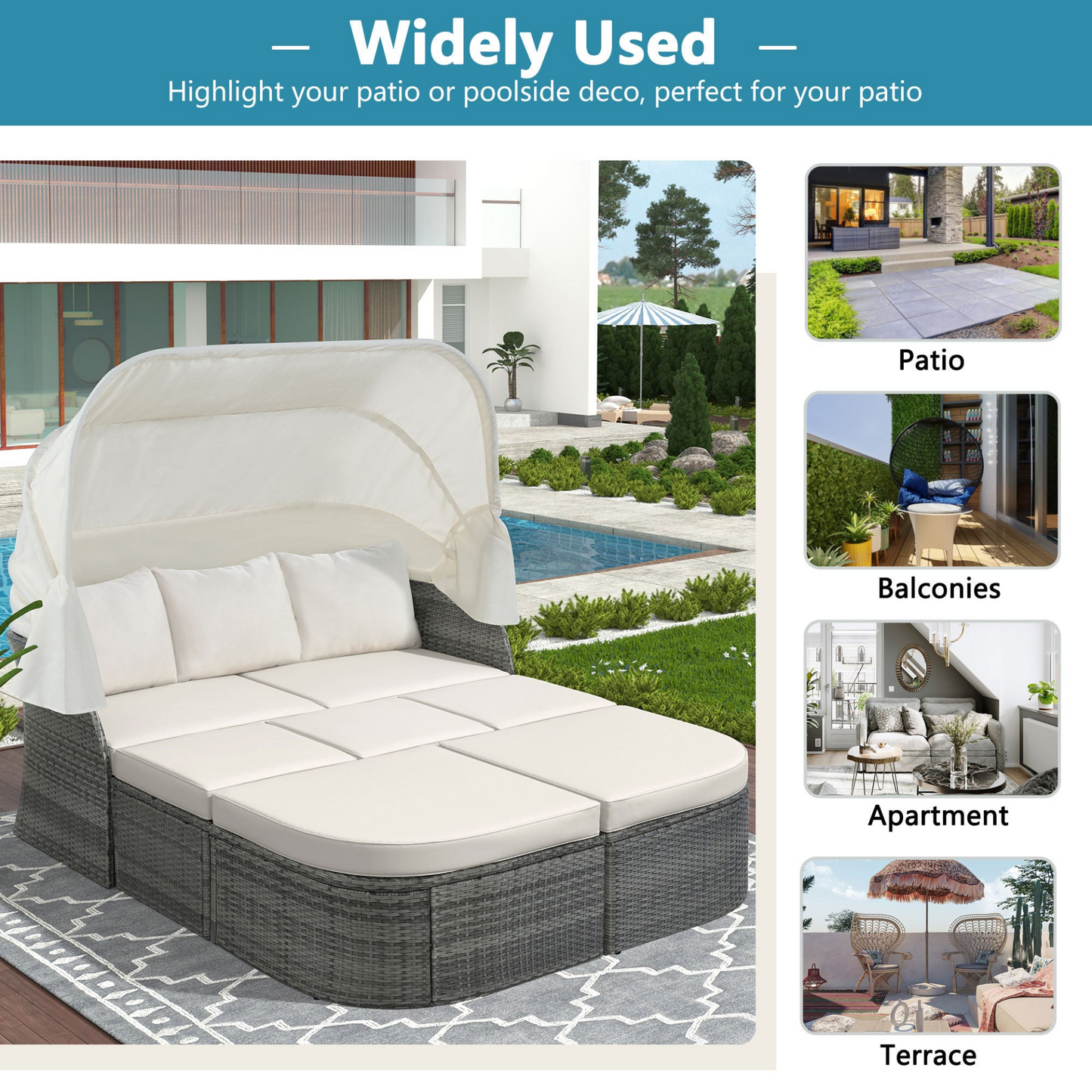 Outdoor Patio Furniture Set Daybed Sunbed with Retractable Canopy Conversation Set Wicker Furniture