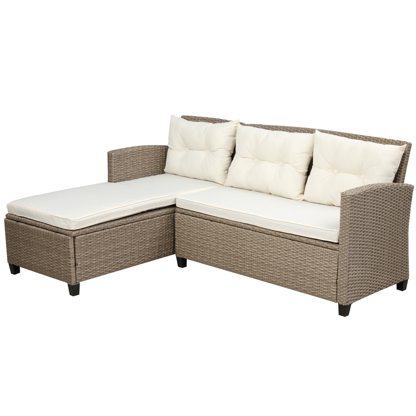 Outdoor, Patio Furniture Sets, 4 Piece Conversation Set Wicker Ratten Sectional Sofa with Seat Cushions(Beige Brown)