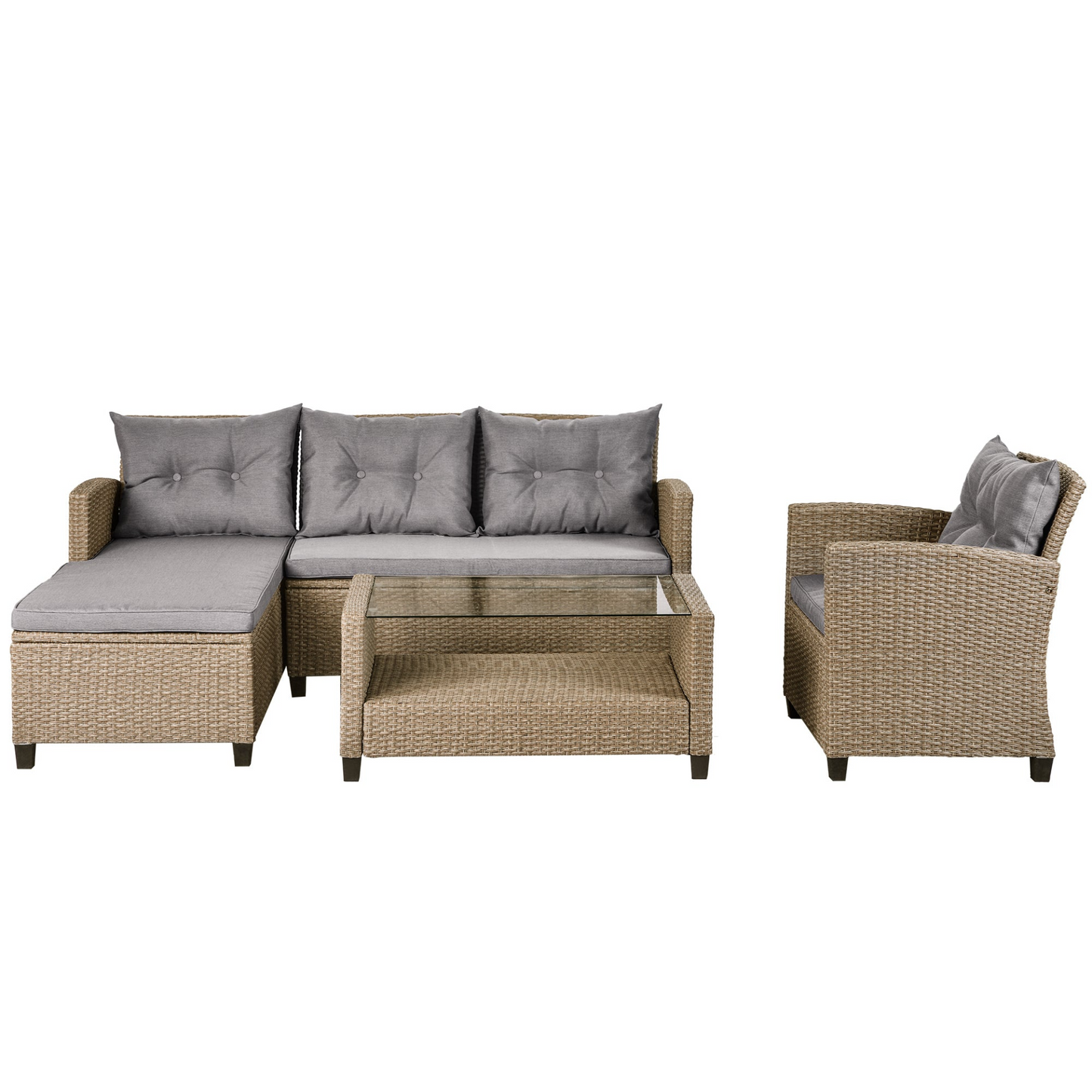 Outdoor, Patio Furniture Sets, 4 Piece Conversation Set Wicker Ratten Sectional Sofa with Seat Cushions(Beige Brown)