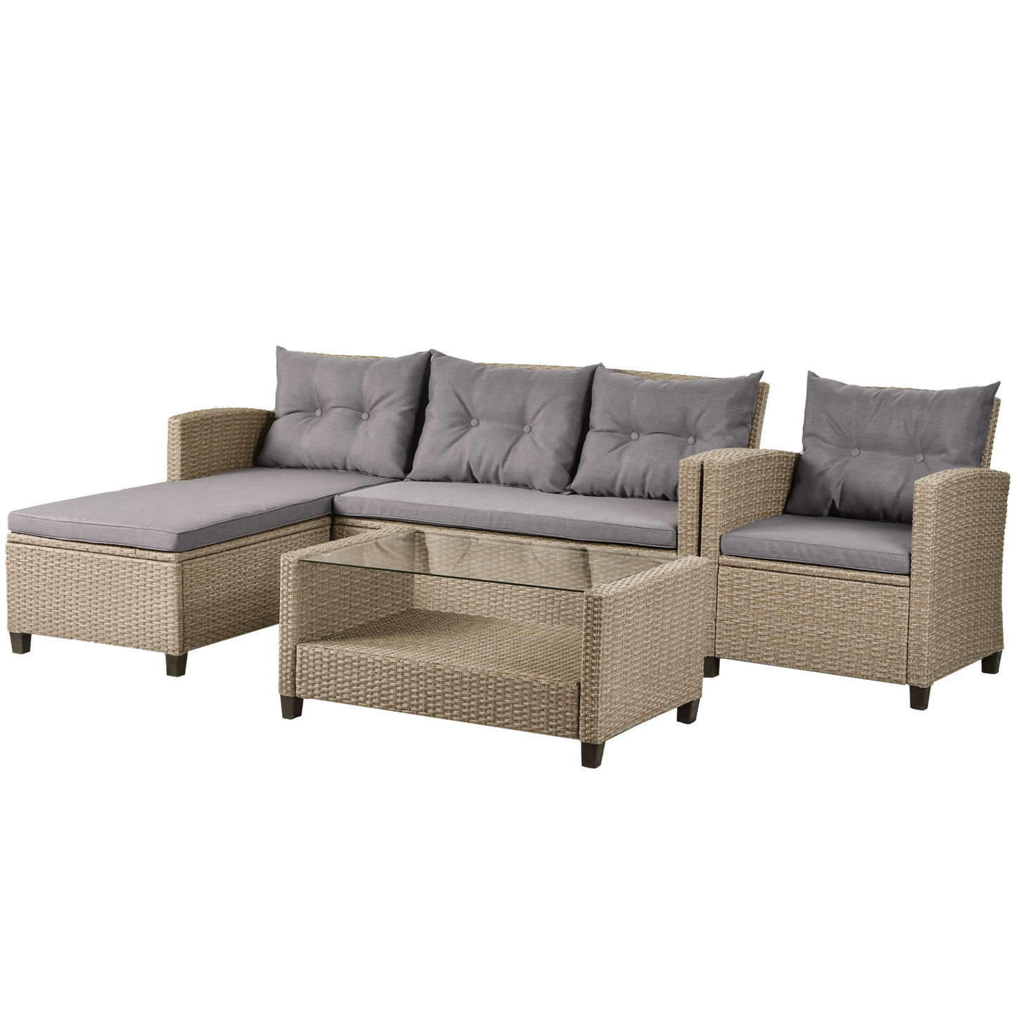 Outdoor, Patio Furniture Sets, 4 Piece Conversation Set Wicker Ratten Sectional Sofa with Seat Cushions(Beige Brown)