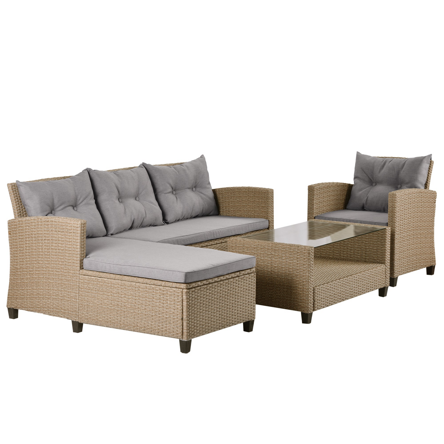 Outdoor, Patio Furniture Sets, 4 Piece Conversation Set Wicker Ratten Sectional Sofa with Seat Cushions(Beige Brown)