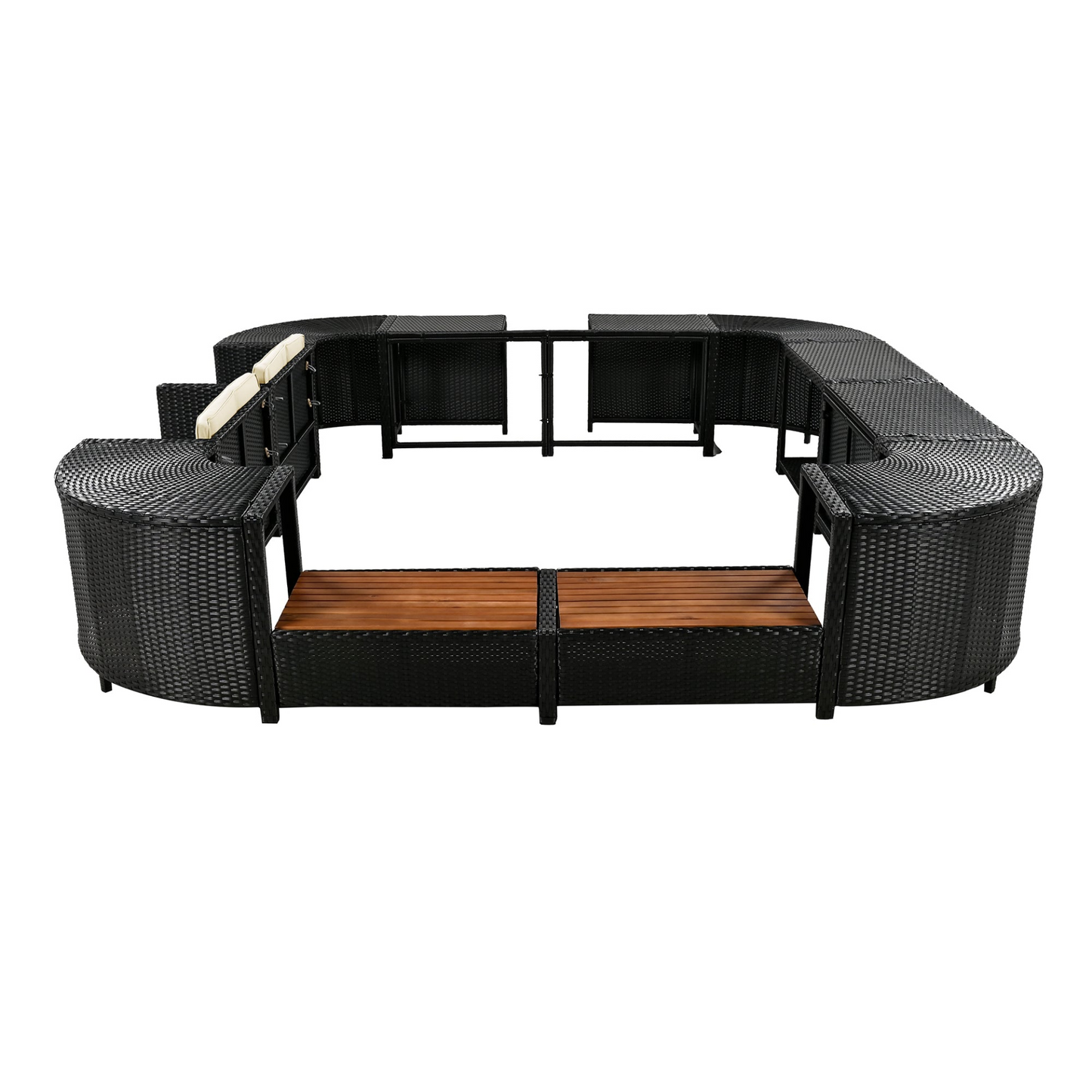 Spa Surround Spa Frame Quadrilateral Outdoor Rattan Sectional Sofa Set with Mini Sofa,Wooden Seats and Storage Spaces, Beige