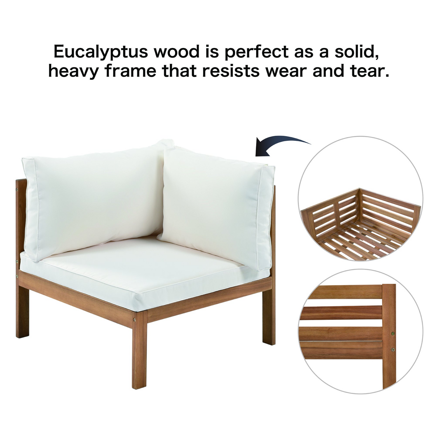 Wood Structure Outdoor Sofa Set with beige Cushions Exotic design Water-resistant and UV Protected texture High quality acacia wood Strong Metal Accessories