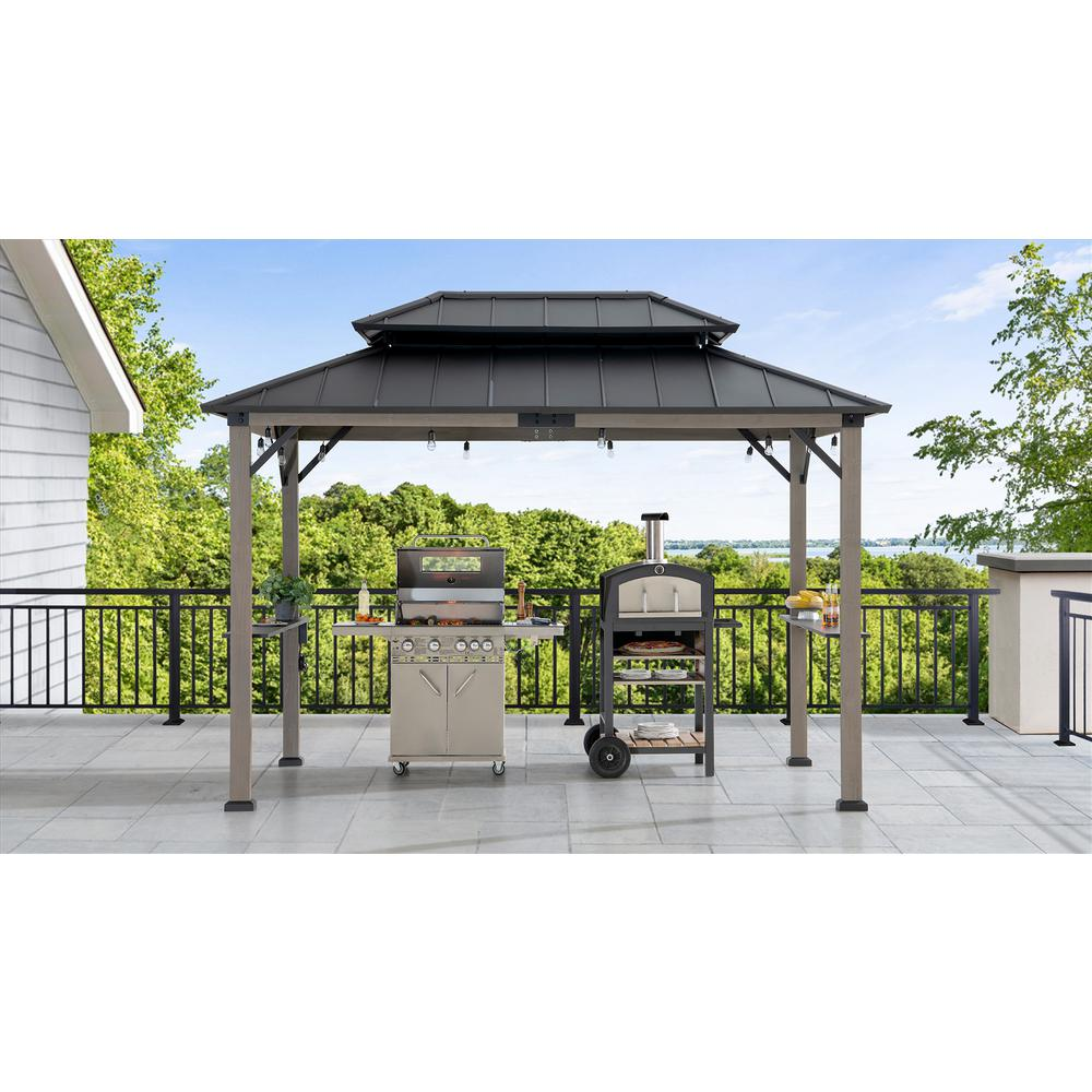 Durable Cedar Framed Wood Gazebo with Built-In Electrical Outlets, Black