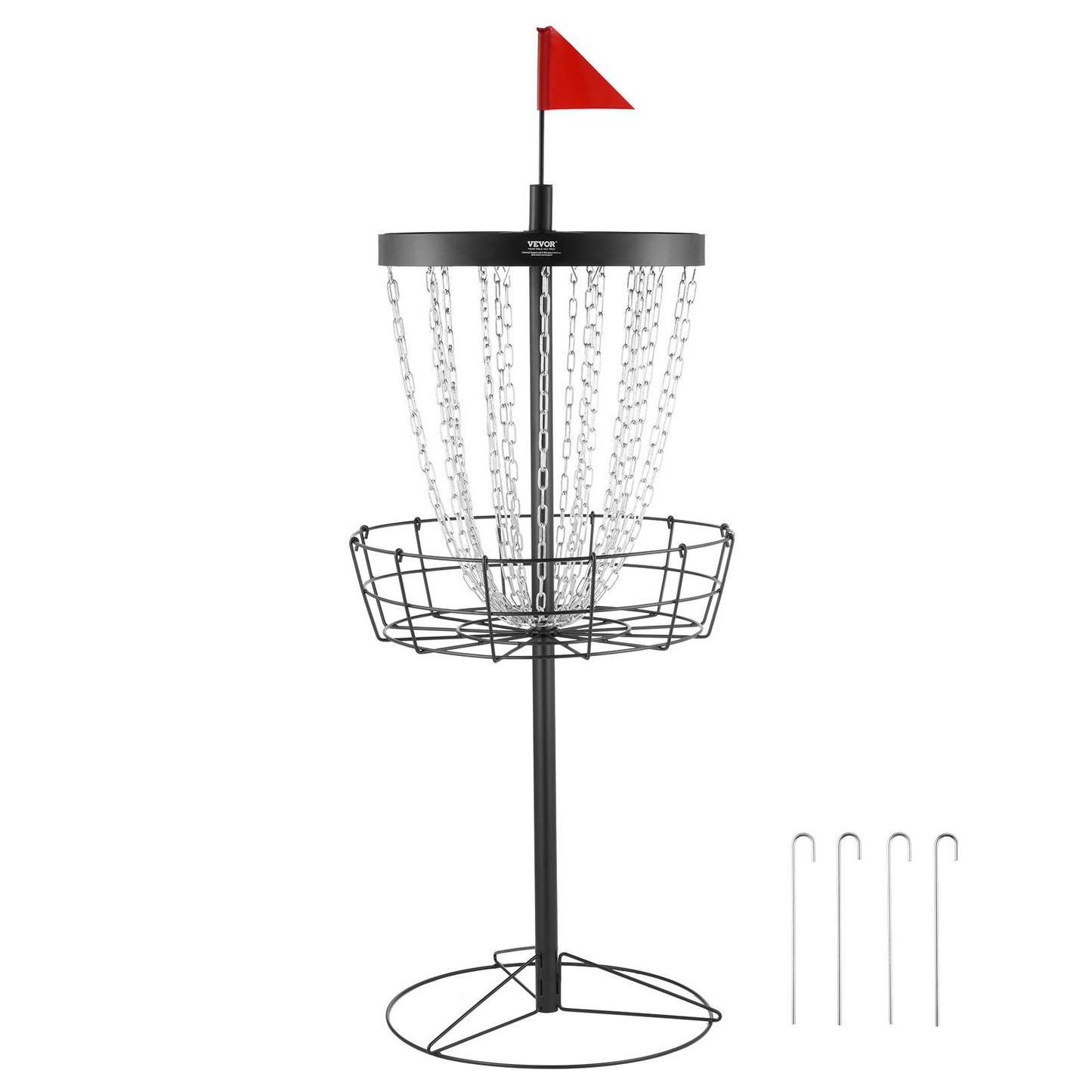 VEVOR Disc Golf Basket, 24-Chains Portable Disc Golf Target Hole, Heavy Duty Steel Practice Disc Golf Target, Indoor & Outdoor Disc Golf Course Basket, Disc Golf Basket Stand Equipment, Black