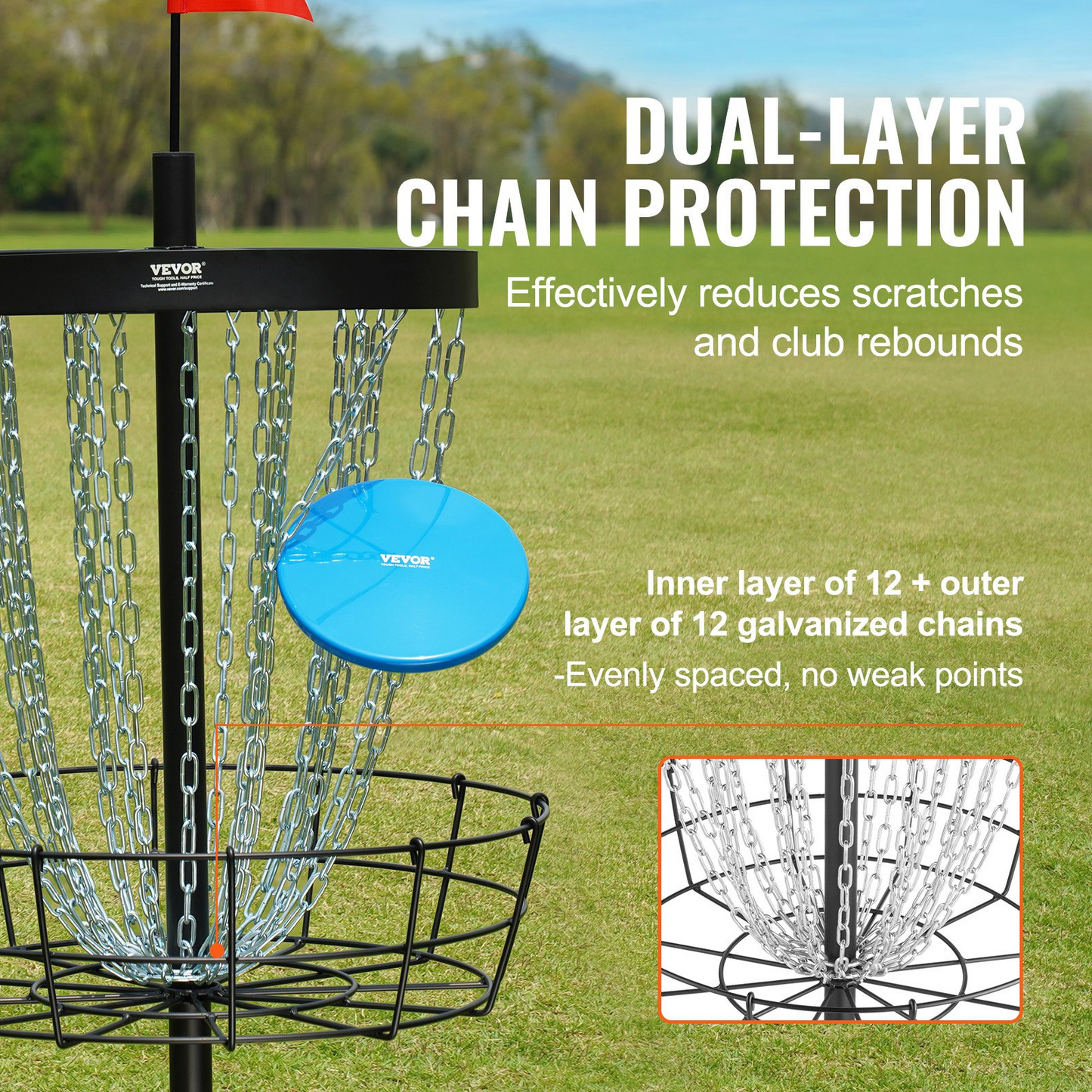 VEVOR Disc Golf Basket, 24-Chains Portable Disc Golf Target Hole, Heavy Duty Steel Practice Disc Golf Target, Indoor & Outdoor Disc Golf Course Basket, Disc Golf Basket Stand Equipment, Black