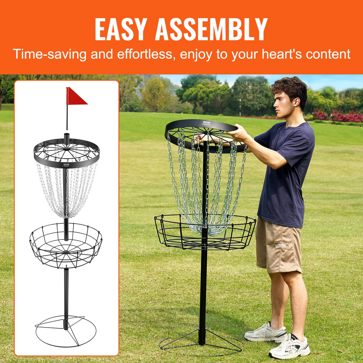 VEVOR Disc Golf Basket, 24-Chains Portable Disc Golf Target Hole, Heavy Duty Steel Practice Disc Golf Target, Indoor & Outdoor Disc Golf Course Basket, Disc Golf Basket Stand Equipment, Black