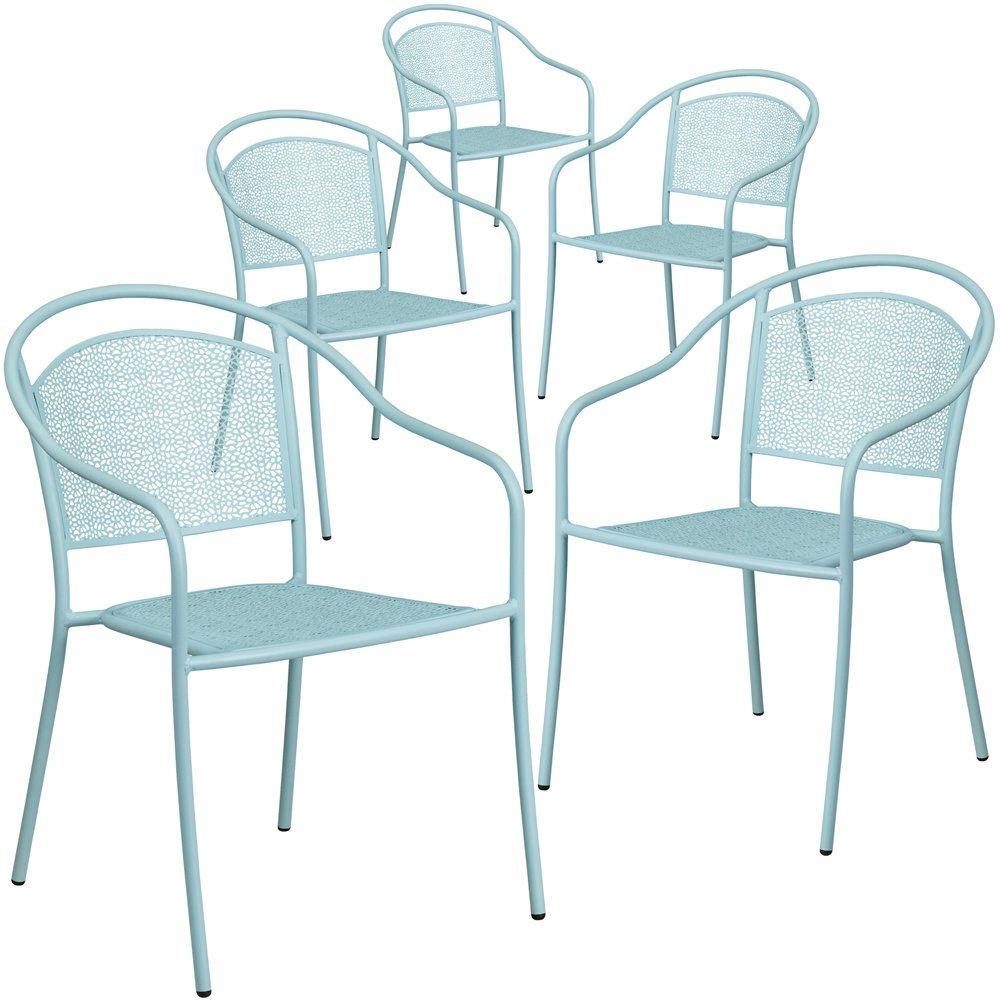 5 Pk. Sky Blue Indoor-Outdoor Steel Patio Arm Chair with Round Back