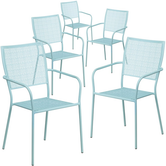 5 Pk. Sky Blue Indoor-Outdoor Steel Patio Arm Chair with Square Back