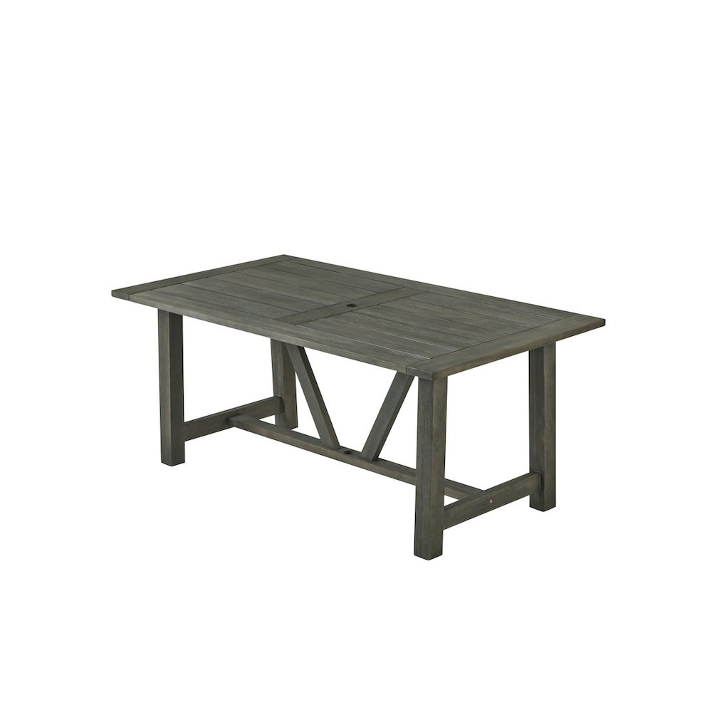 Rustic Gray Outdoor Dining Set - Acacia Wooden Table with 2 Wood Benches