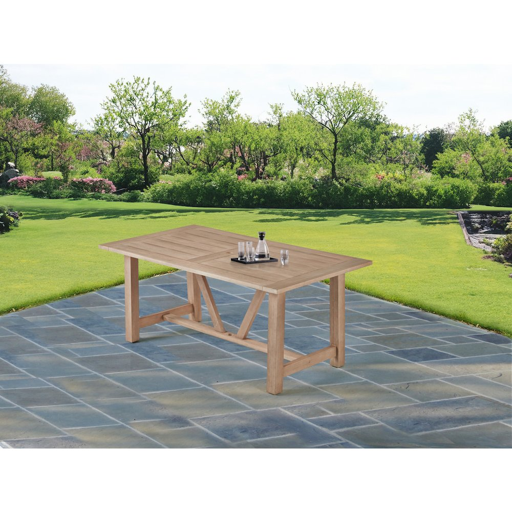 Outdoor Patio Dining Table - Rectangular Light Oak Acacia Wood Frame Table