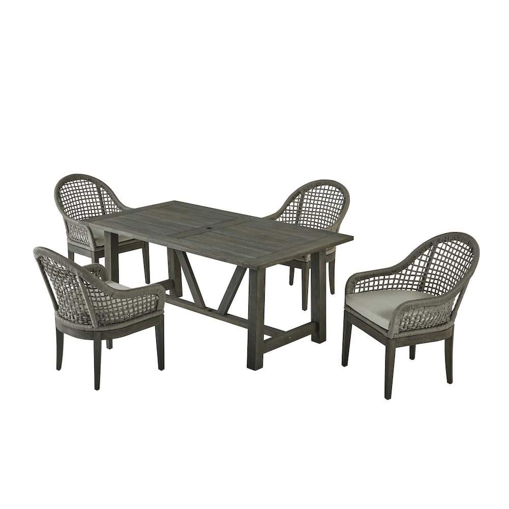 Gray Outdoor Dining Set - Acacia Wooden Table with 4 Rope Chairs