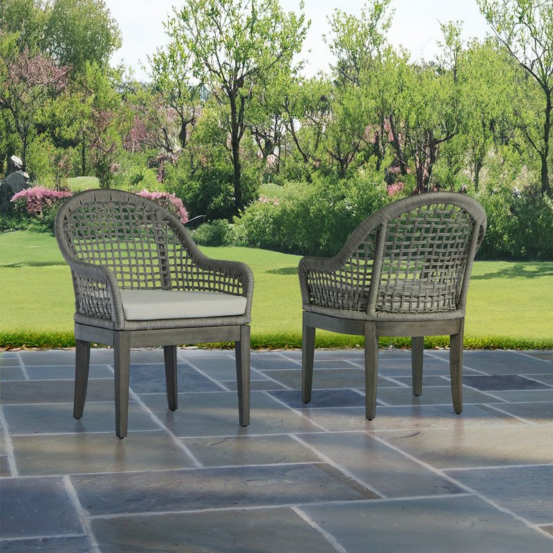 Gray Outdoor Dining Set - Acacia Wooden Table with 4 Rope Chairs