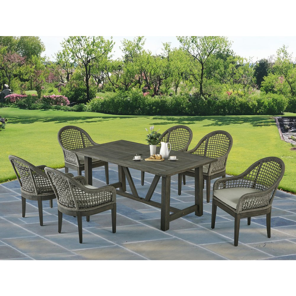 Outdoor Dining Set - Acacia Wooden Table with 6 Rope Chairs