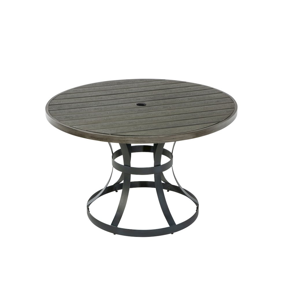 Gray steel outdoor patio dining table