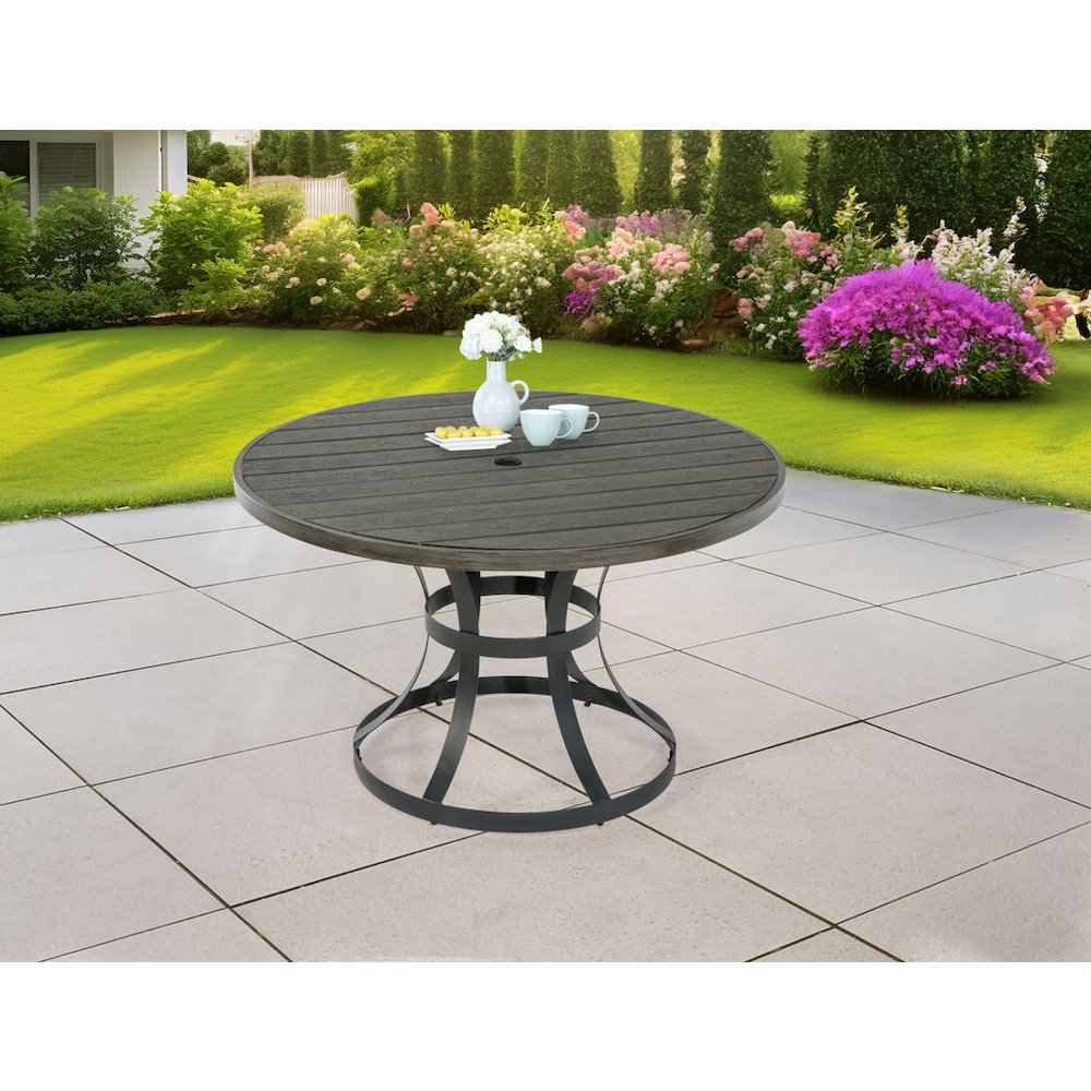 Gray steel outdoor patio dining table