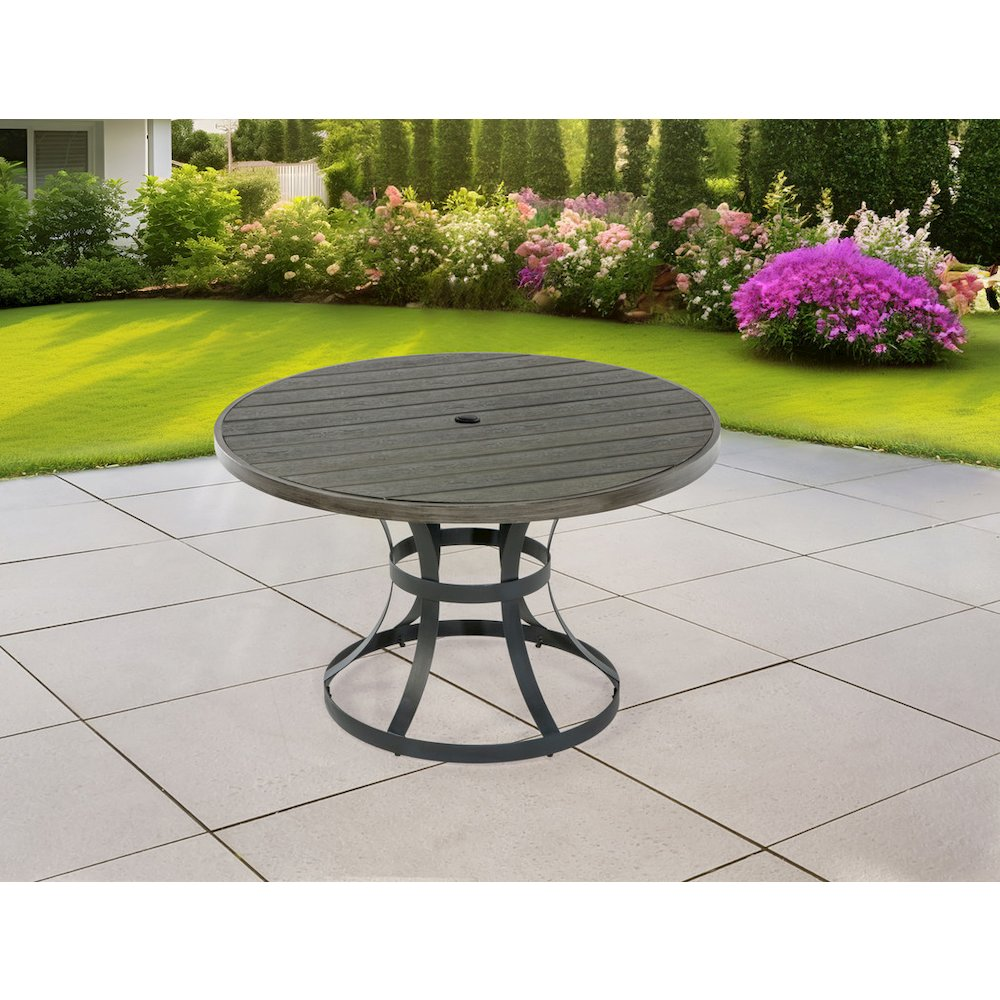 Gray steel outdoor patio dining table