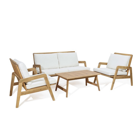 4-Piece Outdoor Acacia Wood Patio Set with Cushions