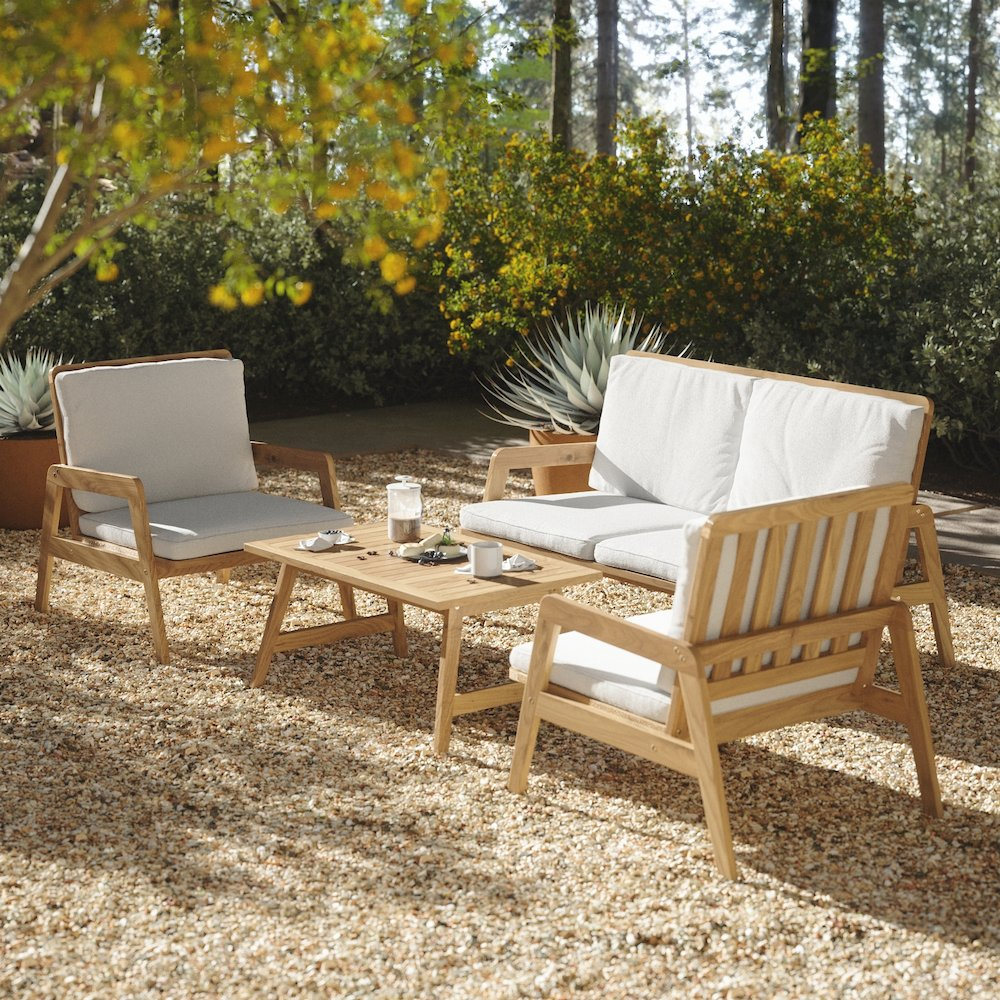 4-Piece Outdoor Acacia Wood Patio Set with Cushions