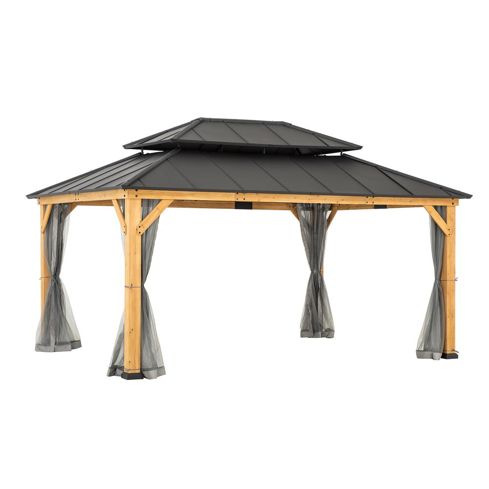 Sunjoy 12x16 ft. Wood Outdoor Patio Steel Hardtop Gazebo