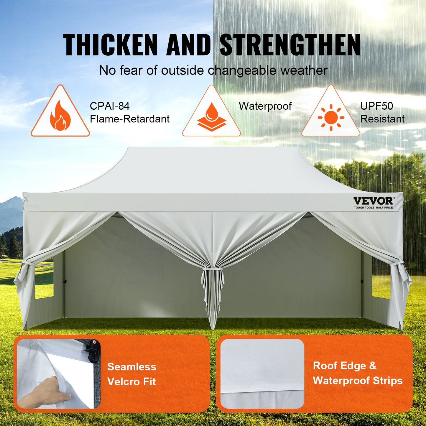 VEVOR 10x20 FT Pop up Canopy with Removable Sidewalls, Instant Canopies Portable Gazebo & Wheeled Bag, UV Resistant Waterproof, Enclosed Canopy Tent for Outdoor Events, Patio, Backyard, Party, Parking