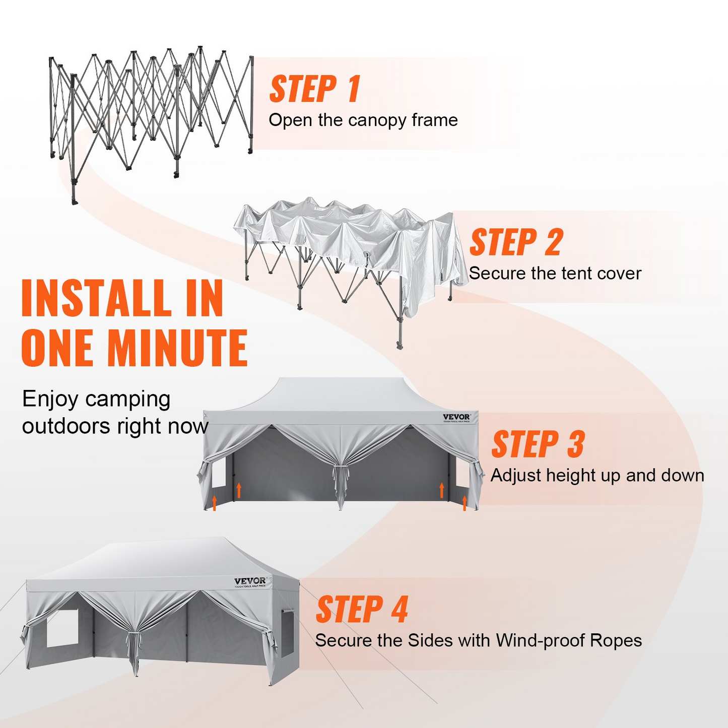 VEVOR 10x20 FT Pop up Canopy with Removable Sidewalls, Instant Canopies Portable Gazebo & Wheeled Bag, UV Resistant Waterproof, Enclosed Canopy Tent for Outdoor Events, Patio, Backyard, Party, Parking