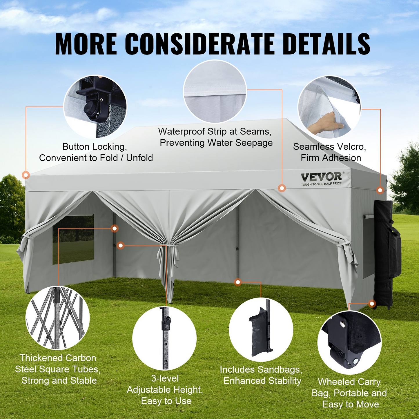 VEVOR 10x20 FT Pop up Canopy with Removable Sidewalls, Instant Canopies Portable Gazebo & Wheeled Bag, UV Resistant Waterproof, Enclosed Canopy Tent for Outdoor Events, Patio, Backyard, Party, Parking