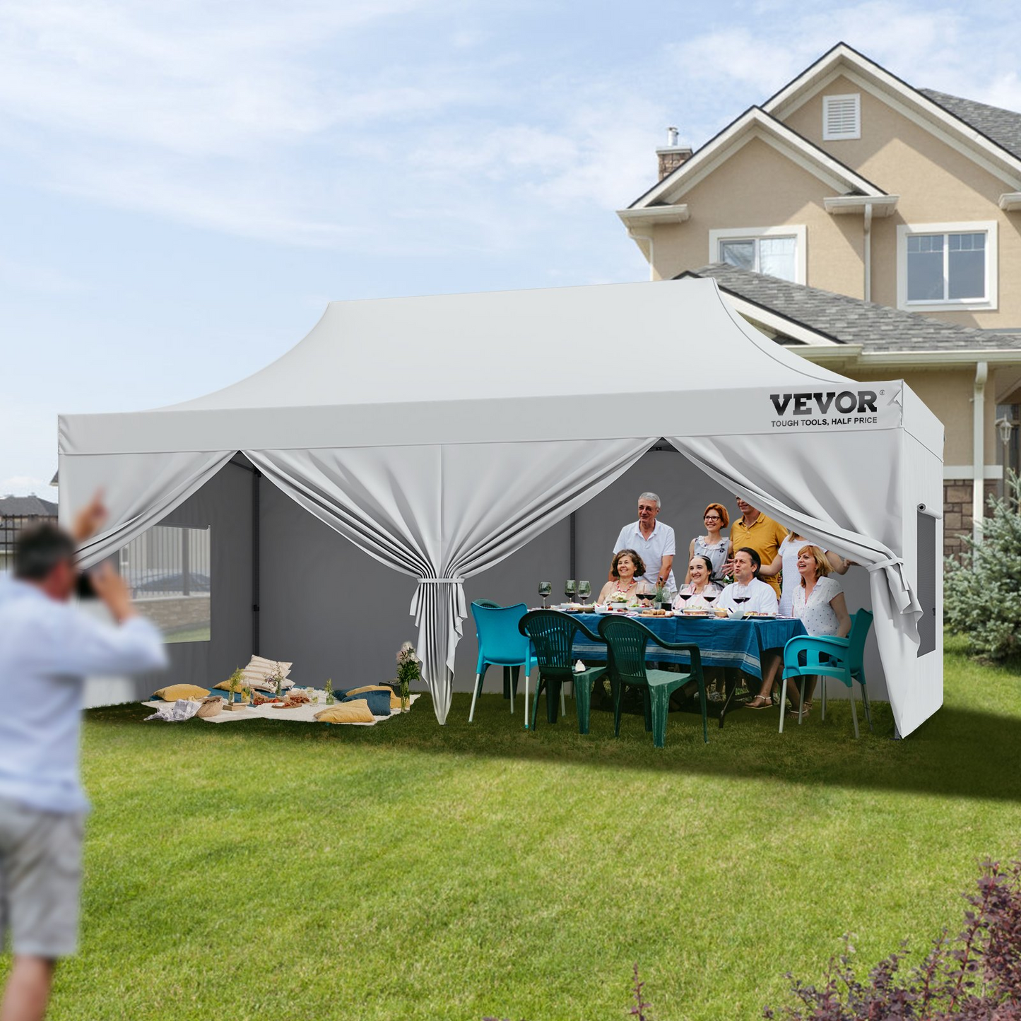 VEVOR 10x20 FT Pop up Canopy with Removable Sidewalls, Instant Canopies Portable Gazebo & Wheeled Bag, UV Resistant Waterproof, Enclosed Canopy Tent for Outdoor Events, Patio, Backyard, Party, Parking