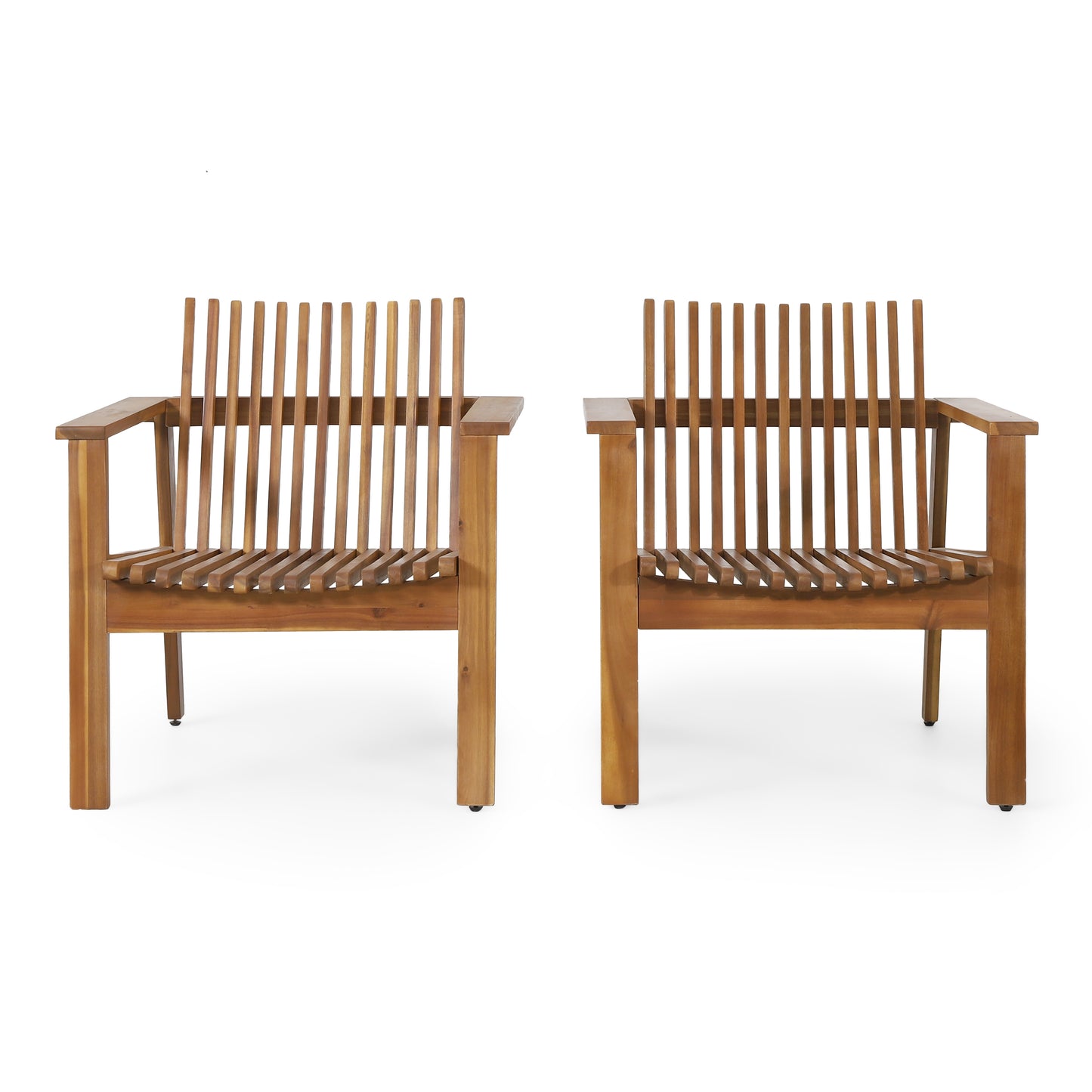 Outdoor Acacia Wood Slatted Club Chairs, Set of 2, Teak finish, Acacia Wood, 30"D x 28"W x 30.75"H