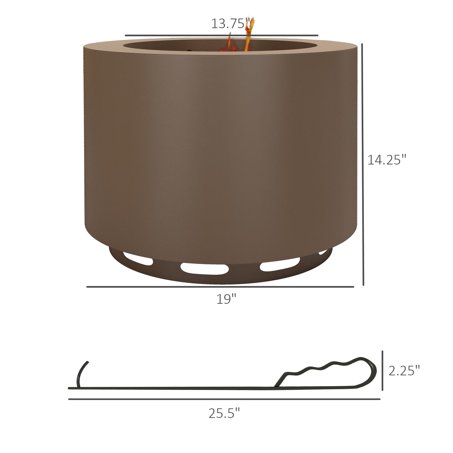 Outsunny Smokeless Fire Pit, 19" Portable Wood Burning Firepit with Poker, Low Smoke Camping Bonfire Stove for Backyard Patio Picnic, Stainless Steel, Bronze