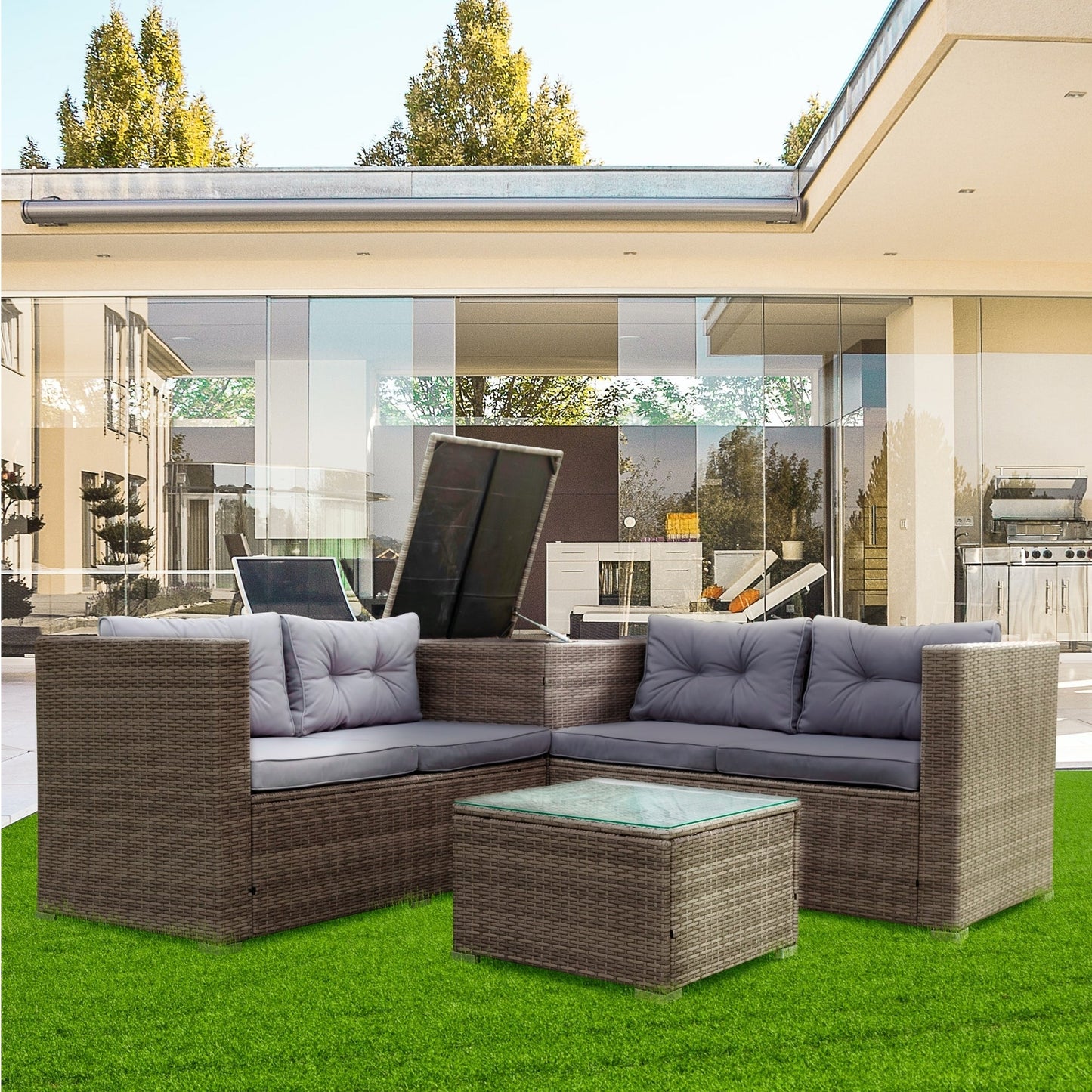 4 Piece Patio Sectional Wicker Rattan Outdoor Furniture Sofa Set with