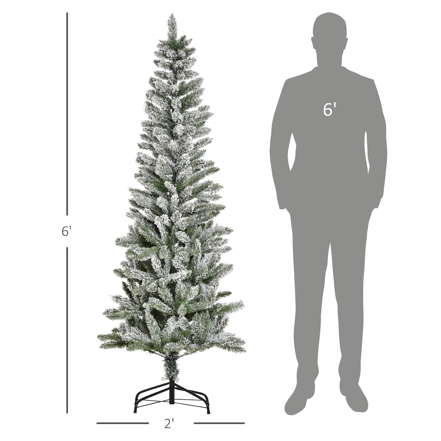 HOMCOM 6ft Unlit Snow-Flocked Slim Pine Artificial Christmas Tree with Realistic Branches and 394 Tips