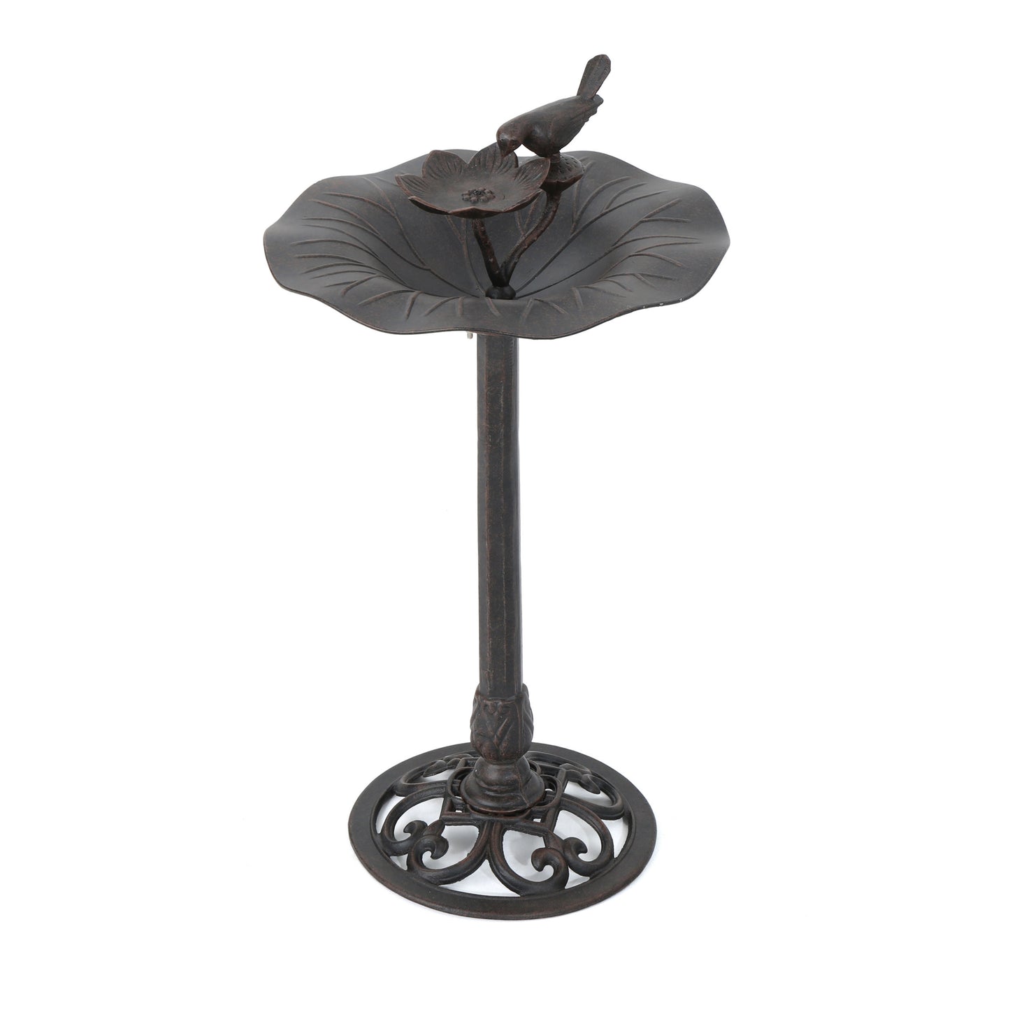 e Lancaster Outdoor Aluminum and Iron Top Bird Bath with Iron Base, Bronze