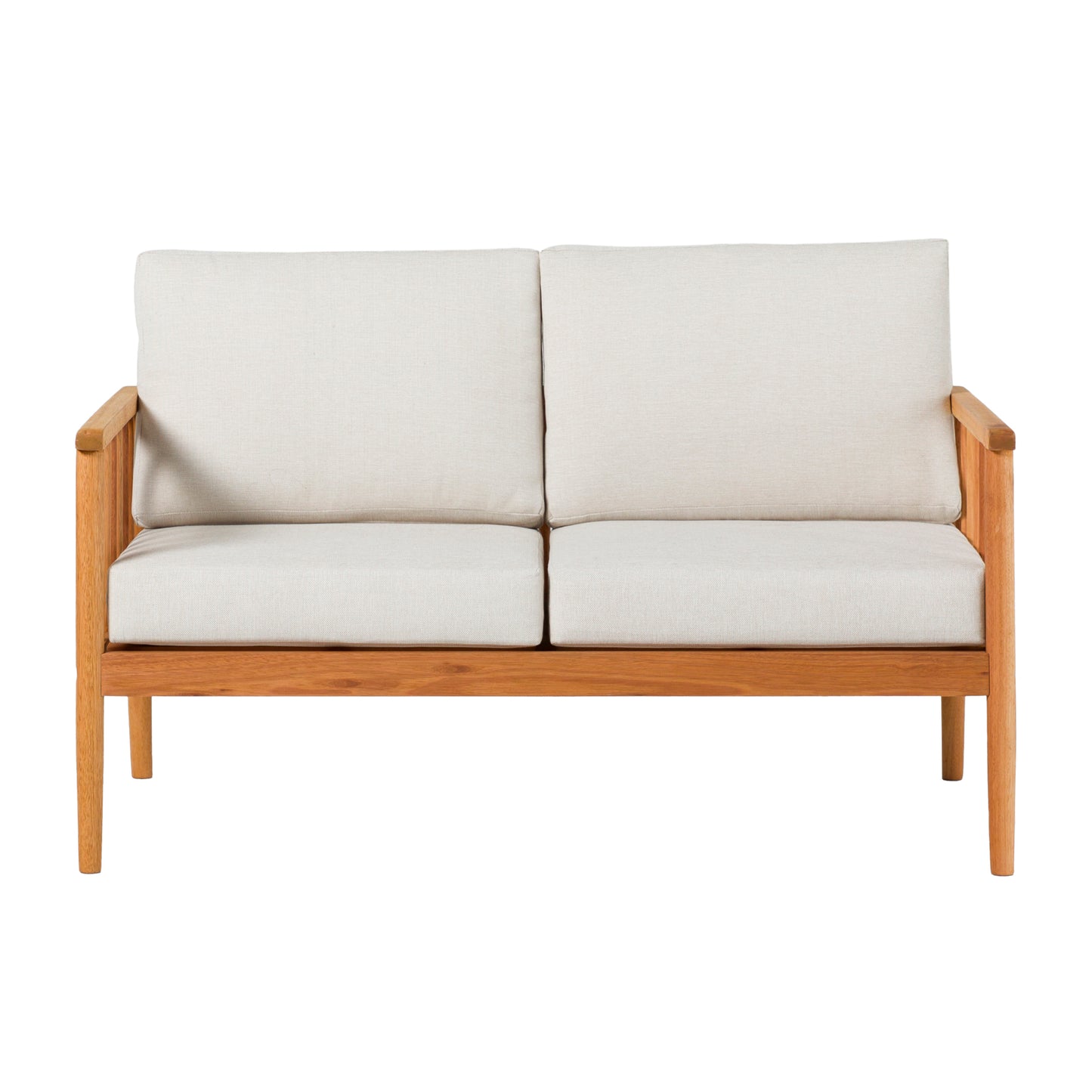 Contemporary Cushioned Eucalyptus Wood Patio Loveseat – Natural