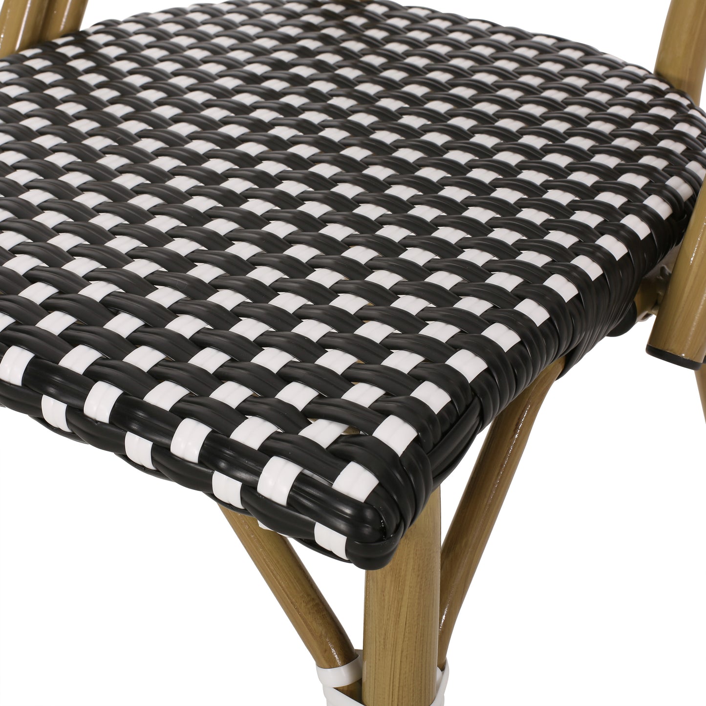 Outdoor PE Ratten and Aluminum French Bistro Chair, Set of 2, Black & White, Bamboo Print Finish