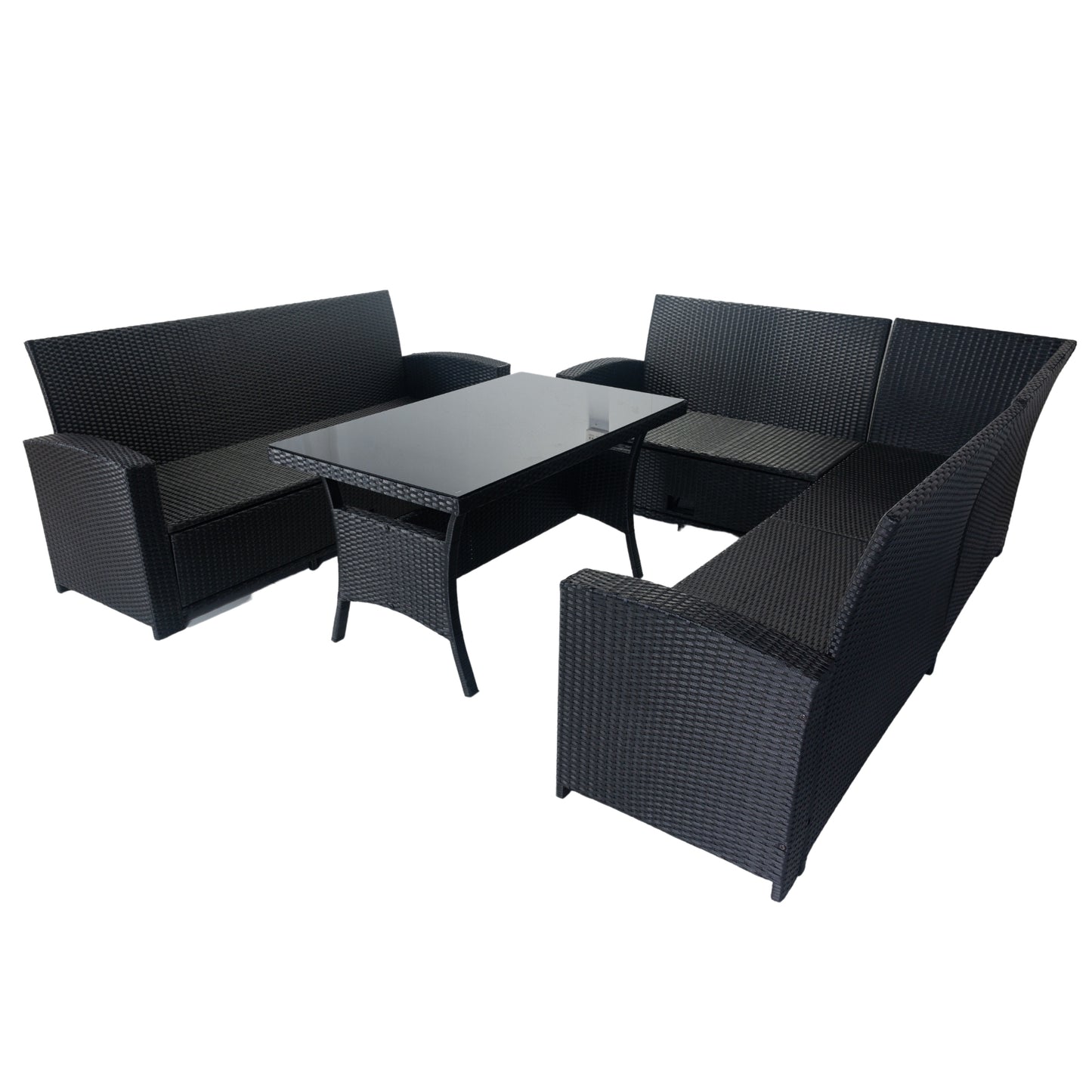 5 Piece Patio wicker Outdoor Sectional Set 9 Seater Conversation Set with 3 Storage Under Seat Black Wicker + Dark Grey Cushion