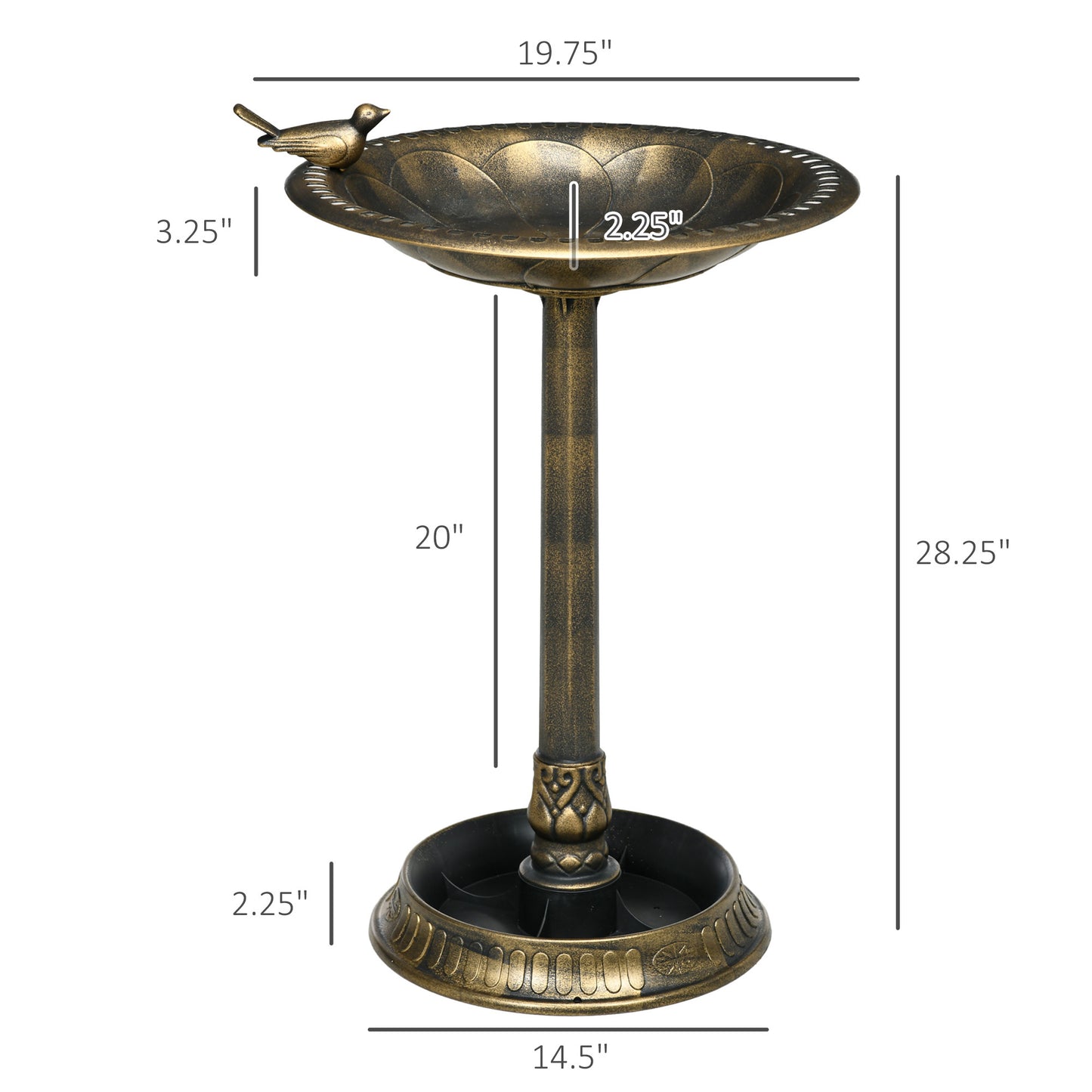 Outsunny 28" Antique Bird Bath with Pedestal Flower Planter Base, Vintage Style Decorative Birdbath & Bird Feeder Bowl, Decoration Yard Statue, Bronze