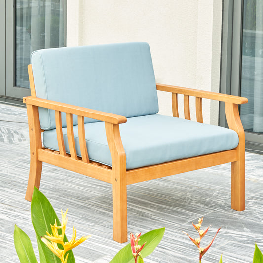 Kapalua Honey Nautical Curve Eucalyptus Wooden Outdoor Sofa Chair with Cushion