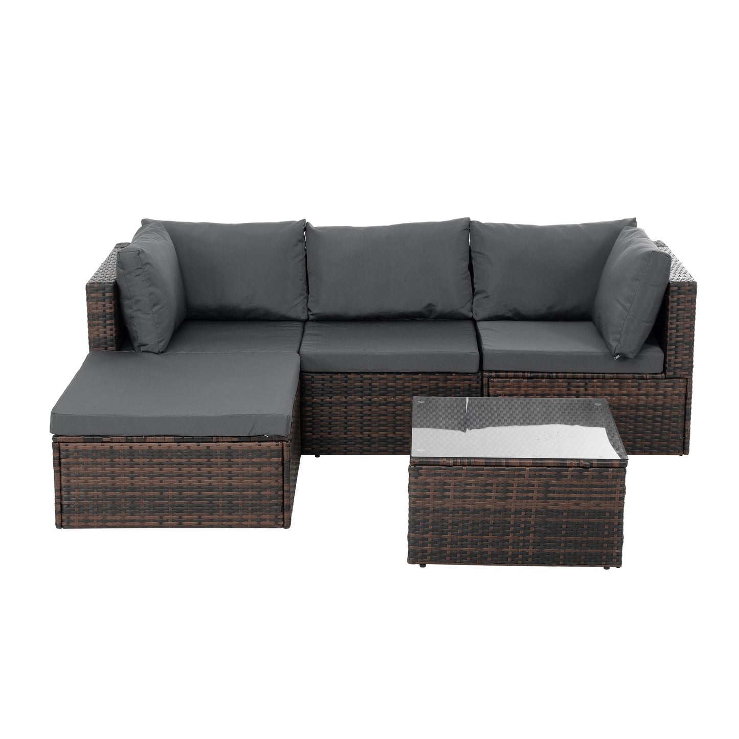 Patio Furniture, Outdoor Furniture, Seasonal PE Wicker Furniture, 5 Set Wicker Furniture With Tempered Glass Coffee Table