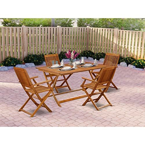 AECM5CANA - 5 Piece Modern Folding Table Set - An Exquisite Dining Table with 4 Outdoor Dining ArmChairs- Natural Oil Finish