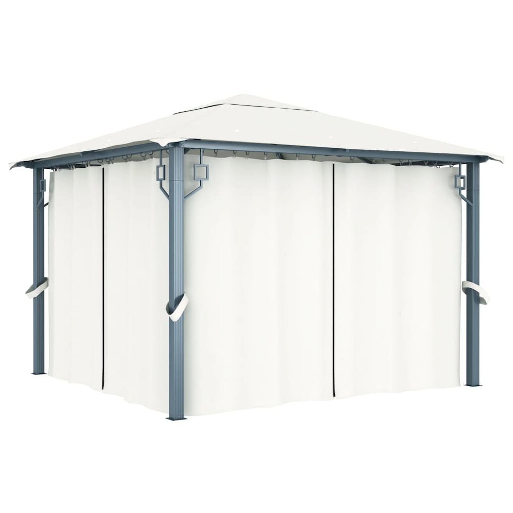 Gazebo with Curtain 118.1"x118.1" Cream Aluminum