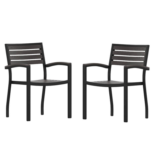 Set of 2 Outdoor Stackable Faux Teak Side Chairs