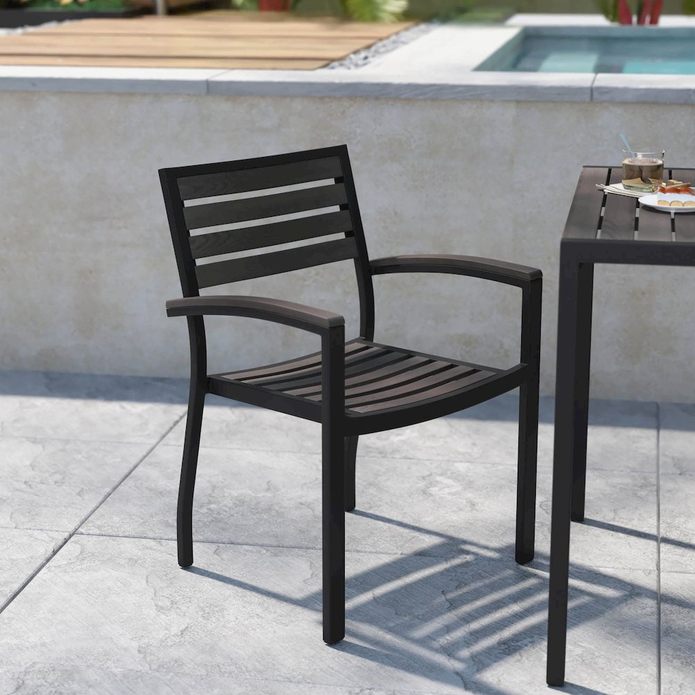 Set of 2 Outdoor Stackable Faux Teak Side Chairs