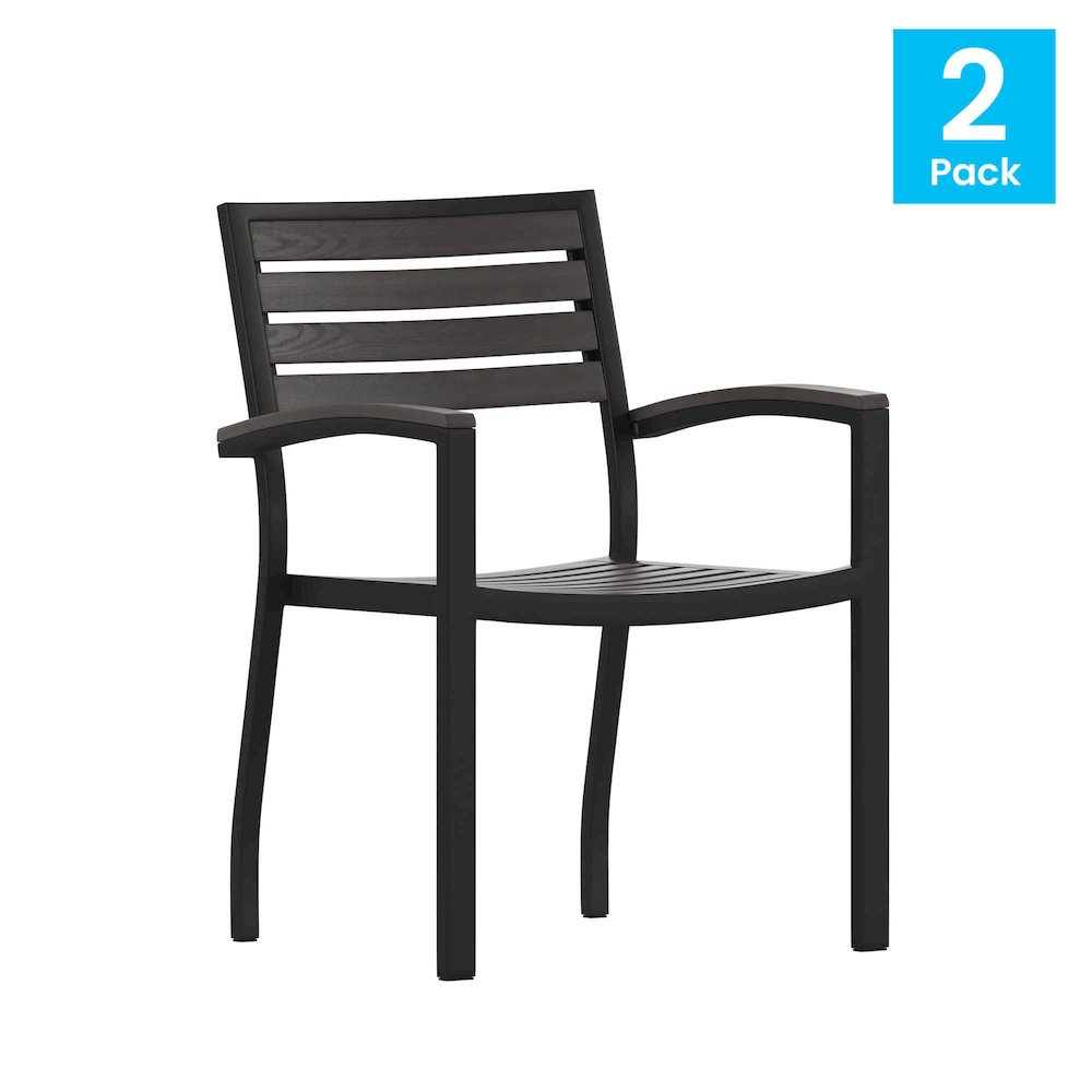 Set of 2 Outdoor Stackable Faux Teak Side Chairs