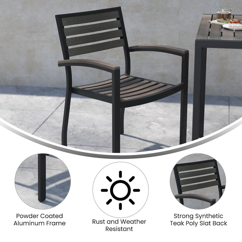 Set of 2 Outdoor Stackable Faux Teak Side Chairs