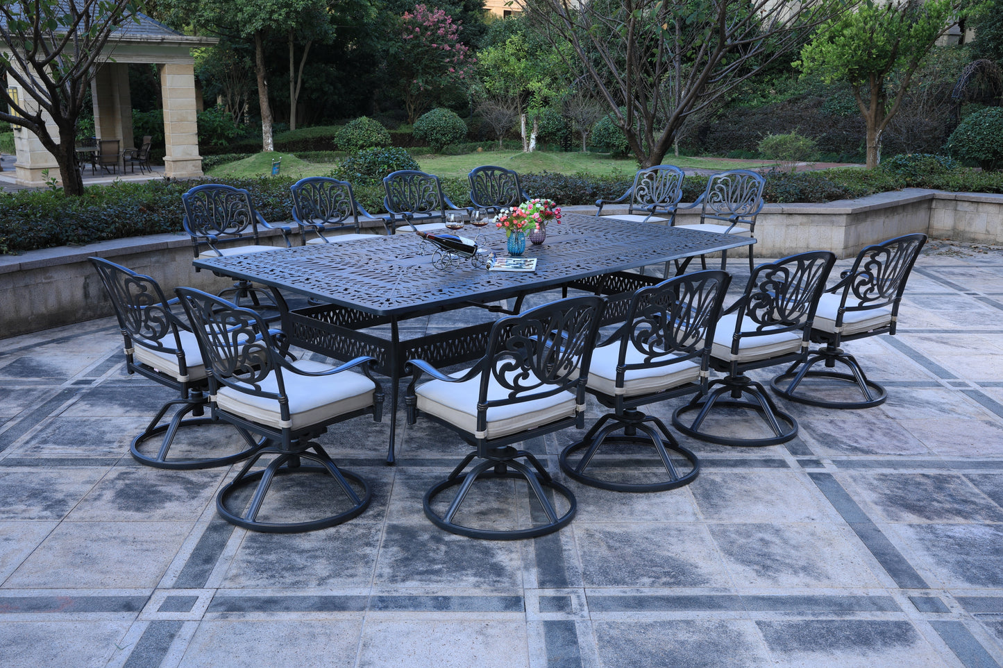 Rectangular 12 - Person 108.07" Long Dining Set with Sunbrella Cushions